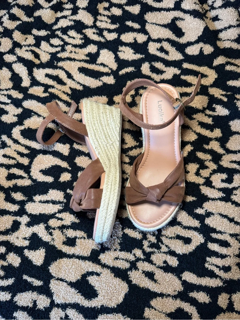 Brown Knot Strap Espadrille Wedge Sandals